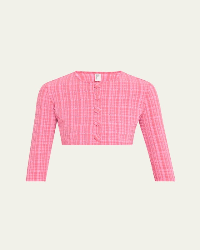 Striped Seersucker Cropped Swim Cardigan